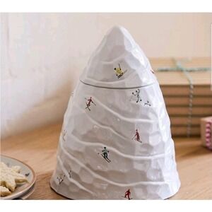 West Elm Alpine Holiday Skiers Stoneware Mountain Large Cookie Jar St Jude Lodge